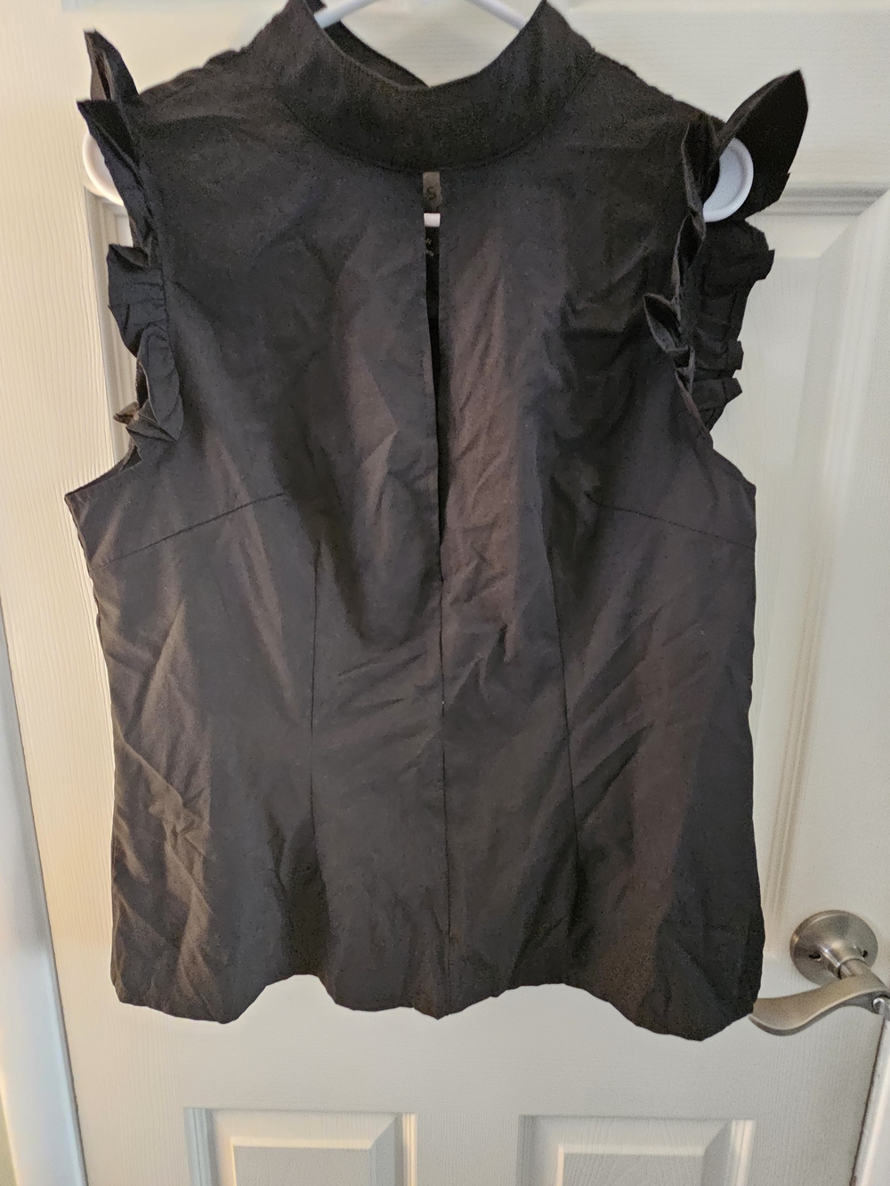 SHEIN Black Sleeveless Mock Neck Ruffle-Trim Top